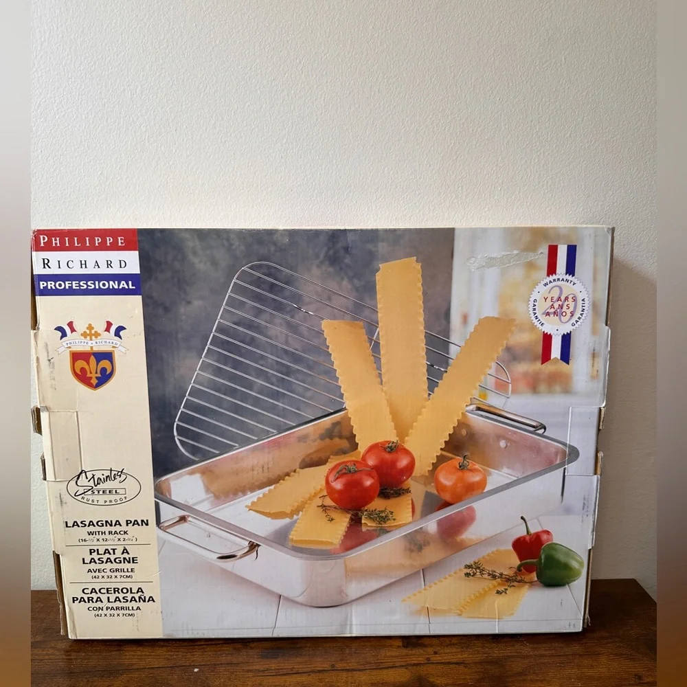 Philippe Richard Professional Stainless Steel Lasagna Pan w/ Roasting Rack 16.5